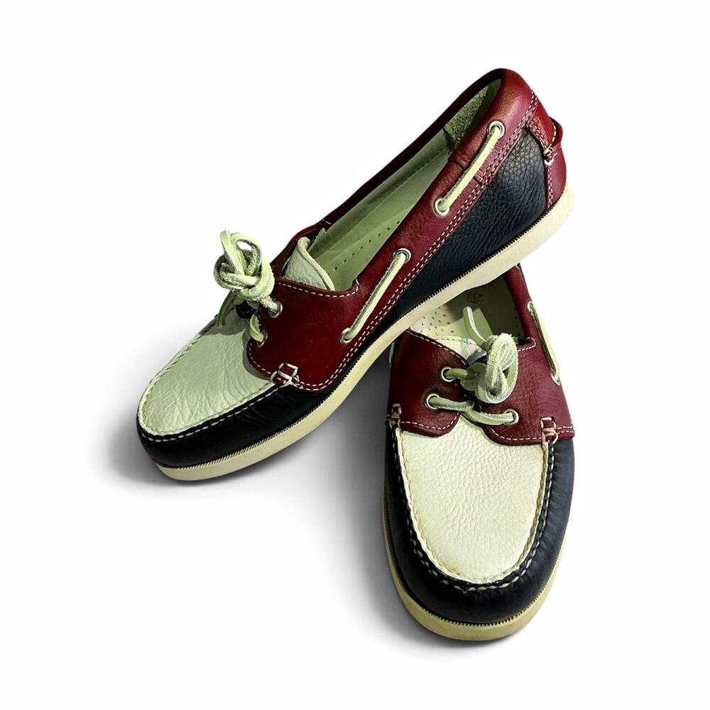 Brooks Brothers Mens Leather Colorblock Boat Shoes Burgundy White Black 7.5 M